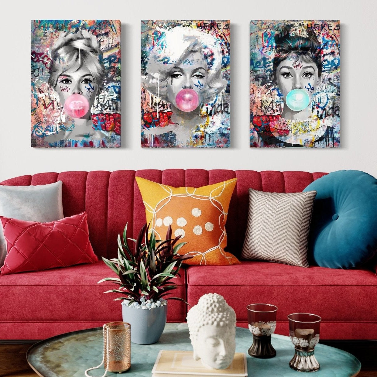 3 Tableaux bubble gum graffiti - Decoarts.ma