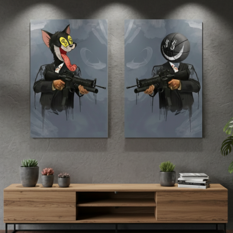 2x Tableaux Mafia Cartoon